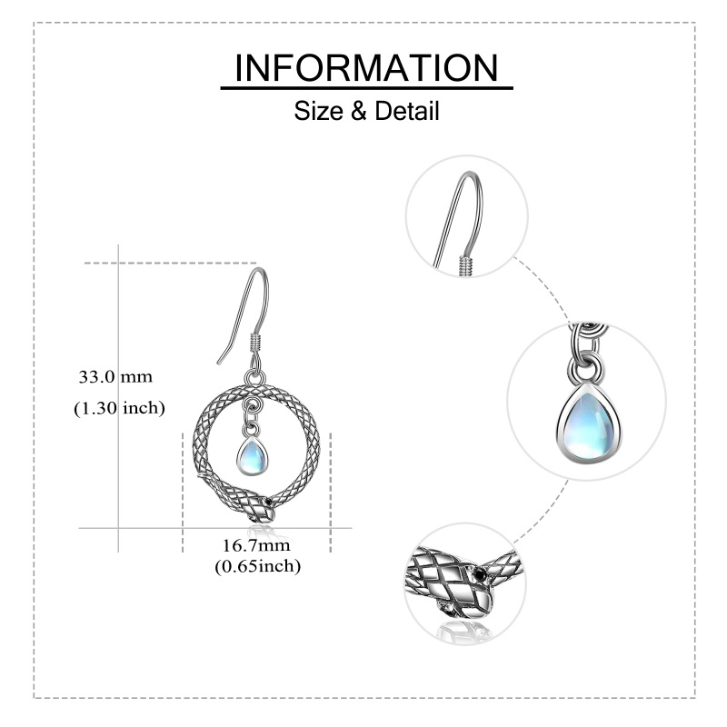 Sterling Silver Moonstone Snake Drop Earrings-5