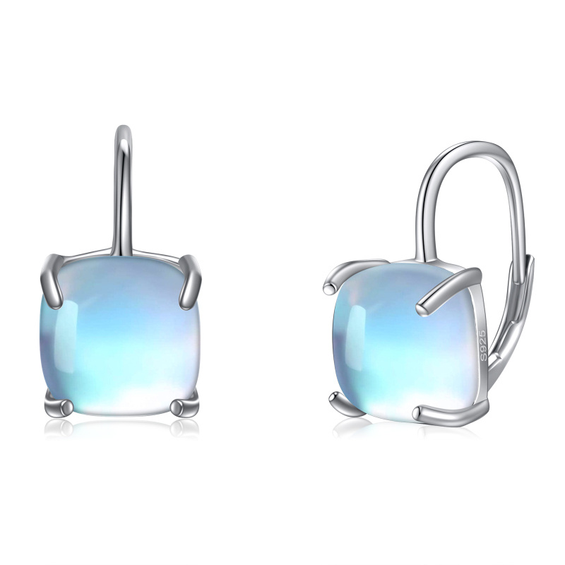 Sterling Silver Moonstone Square Lever-back Earrings