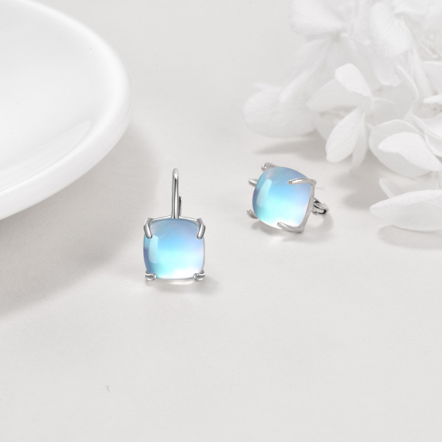 Sterling Silver Moonstone Square Lever-back Earrings-5