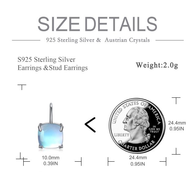 Sterling Silber Mondstein Quadratische Leverback Ohrringe-6