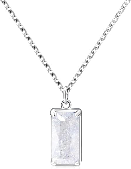 Sterling Silver Moonstone Square Pendant Necklace