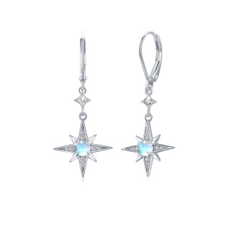 Sterling Silver Moonstone Star Lever-back Earrings-30