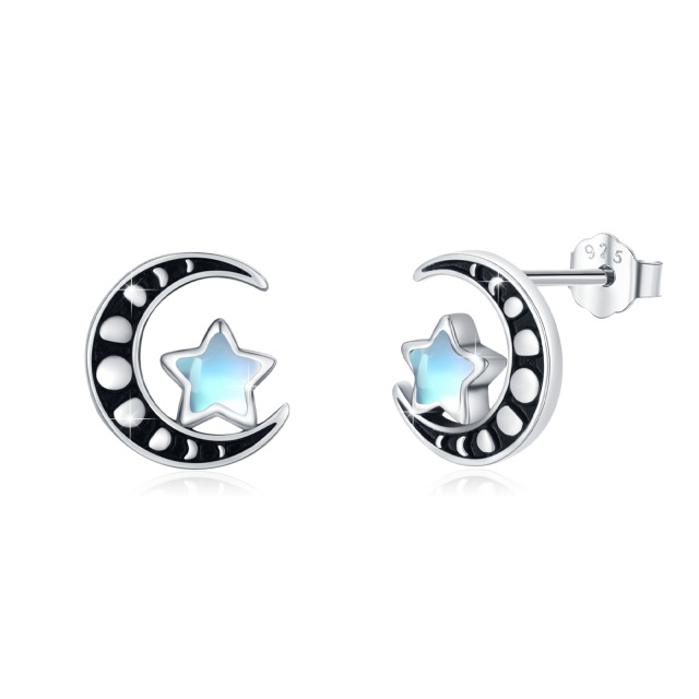 Boucles d'oreilles à tige en argent sterling avec pierre de lune, lune et étoile pour femme