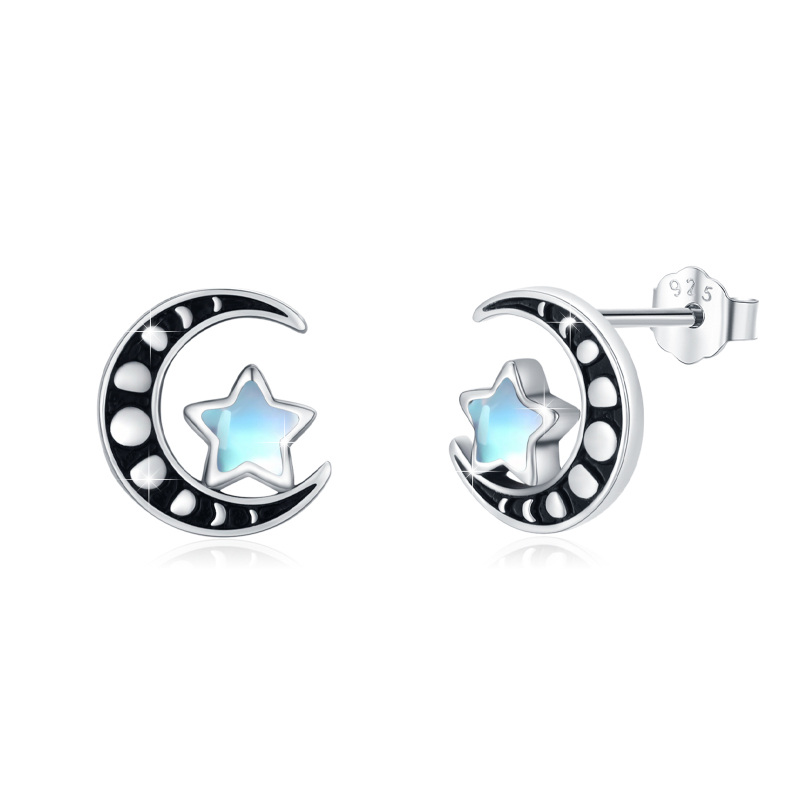 Boucles d'oreilles à tige en argent sterling avec pierre de lune et étoile de mer