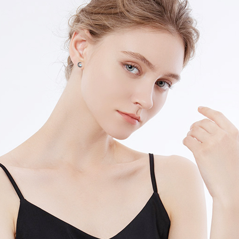 Sterling zilveren maansteen maan & ster oorknopjes voor dames-2