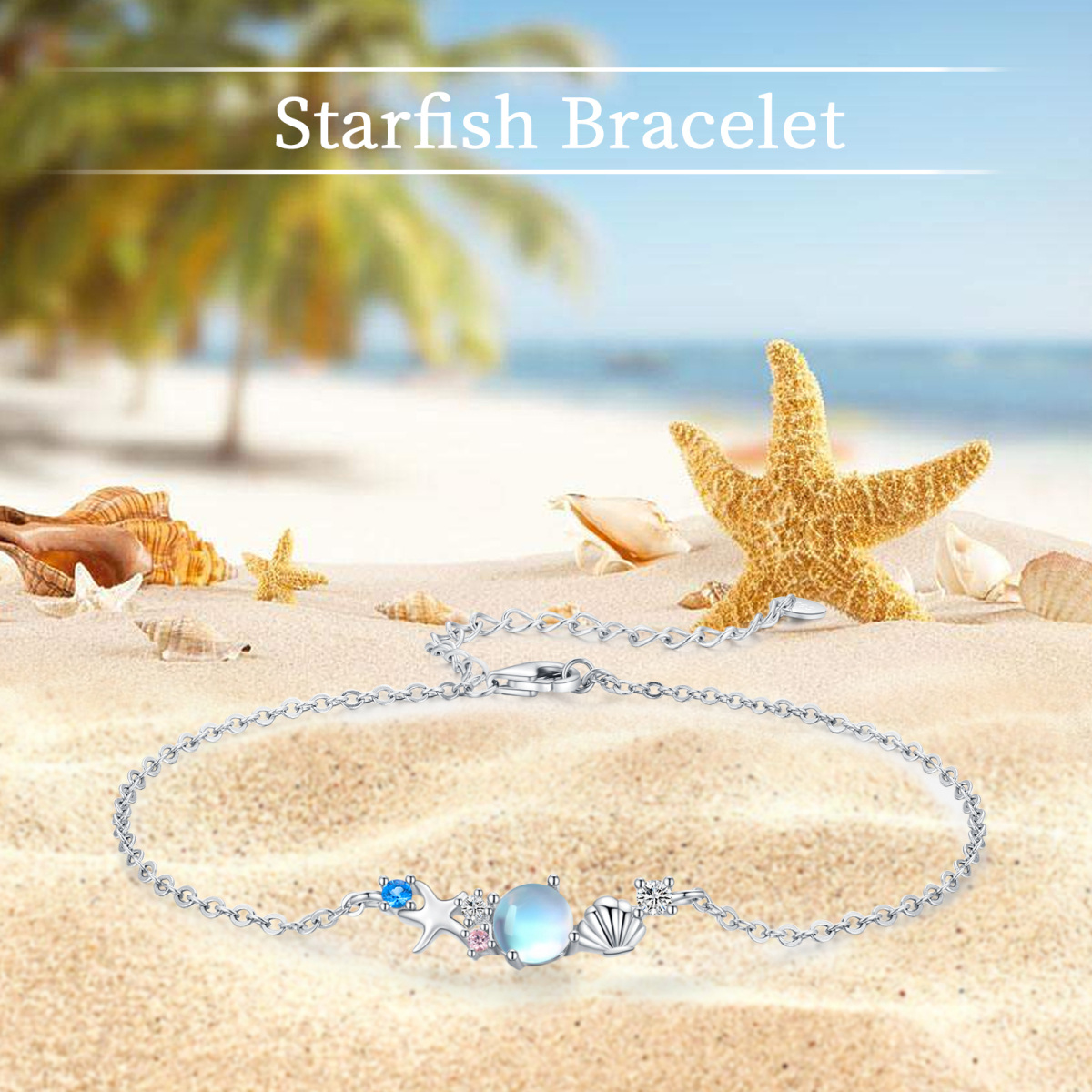 Pulsera de plata de ley con circonita cúbica y estrella de mar-4