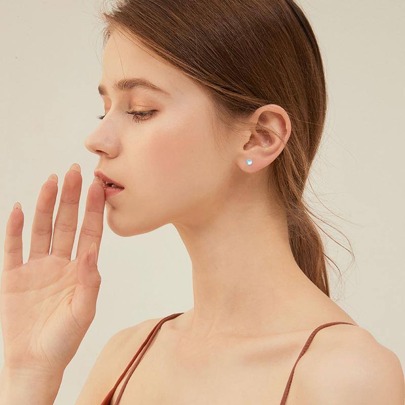 Sterling Silver Moonstone Stud Earrings-2