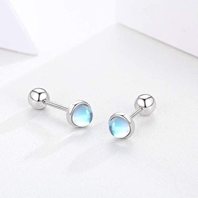 Sterling Silver Moonstone Stud Earrings-3