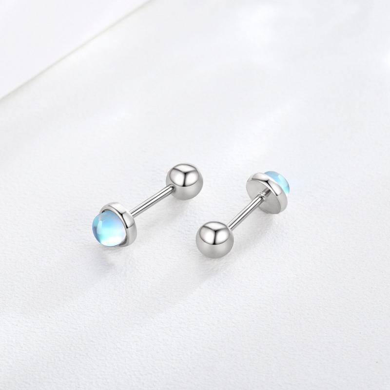 Sterling Silver Moonstone Stud Earrings-4