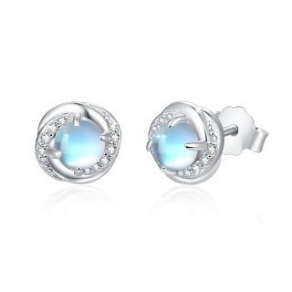 Sterling Silver Moonstone Stud Earrings-14