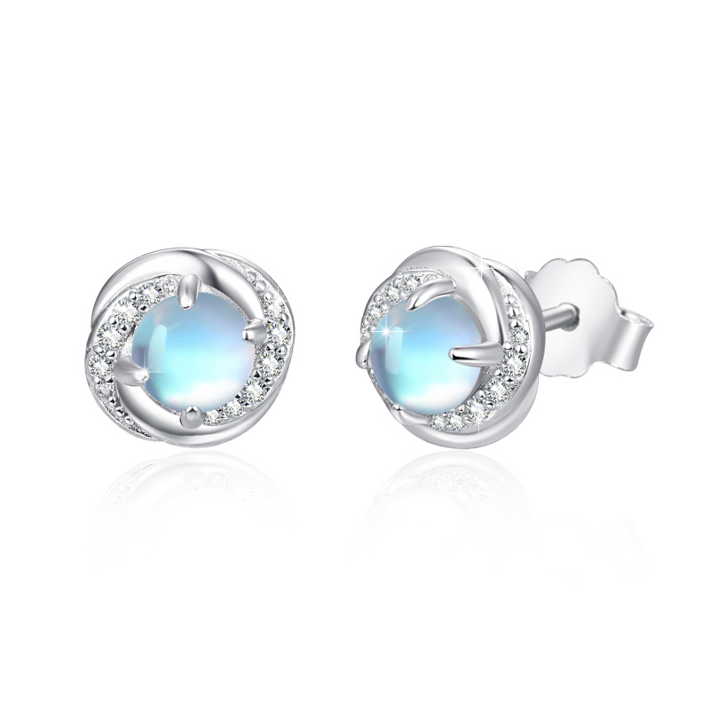 Sterling Silver Moonstone Stud Earrings-11