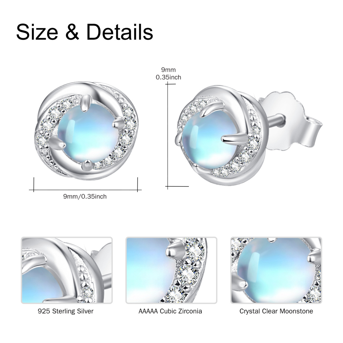 Sterling Silver Moonstone Stud Earrings-6