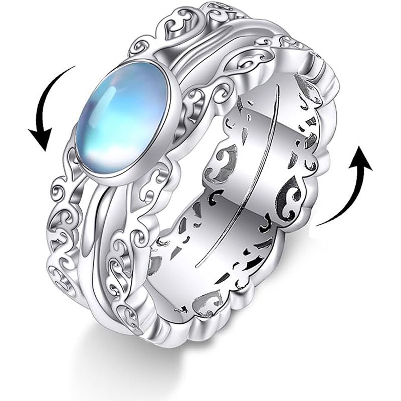 Sterling Silver Moonstone Sunflower Spinner Ring-17