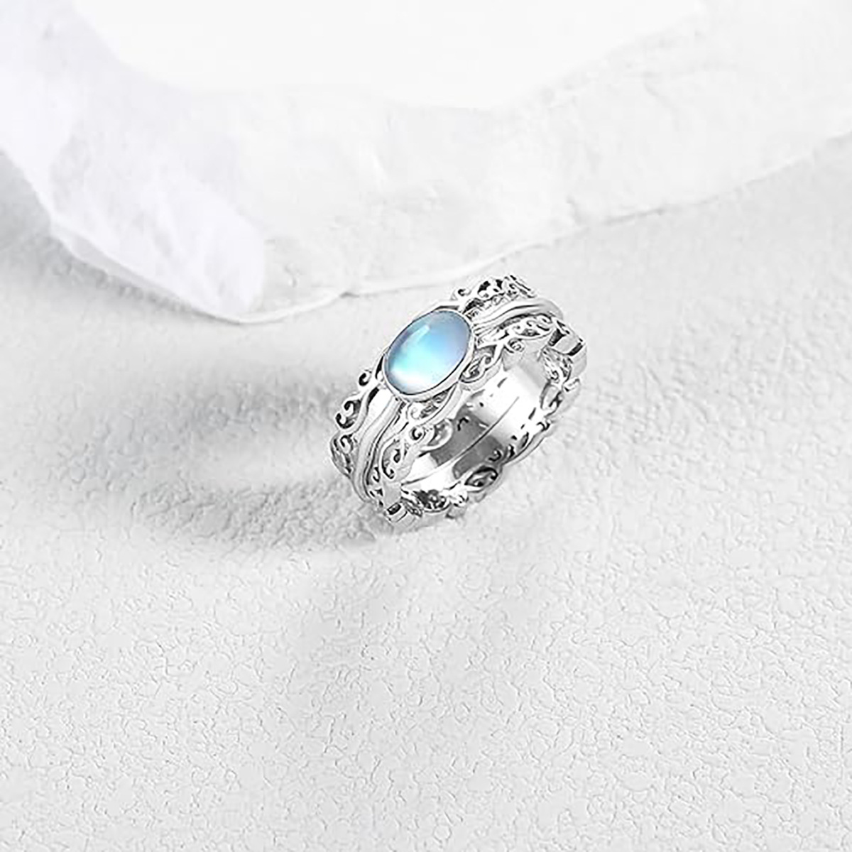 Sterling Silver Moonstone Sunflower Spinner Ring-3