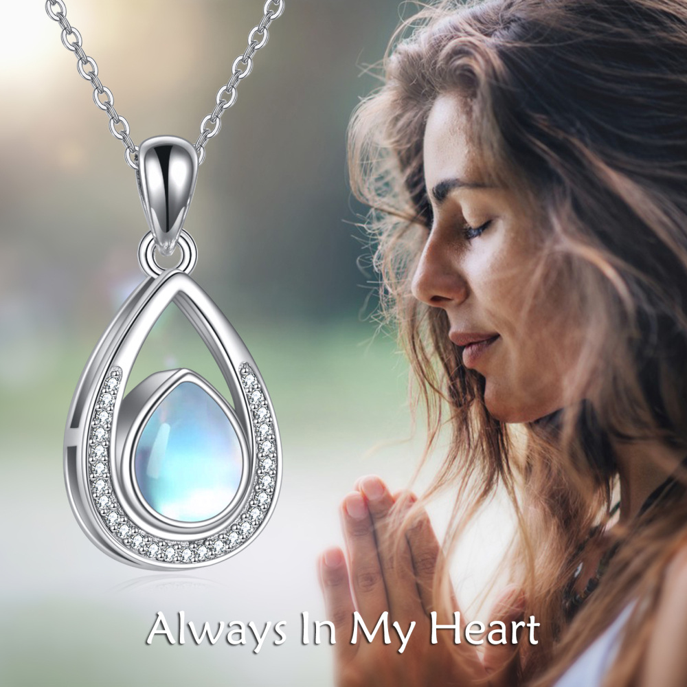 Sterling Silver Moonstone Tear Drop Shape Urn Necklace for Ashes Cubic Zirconia-3
