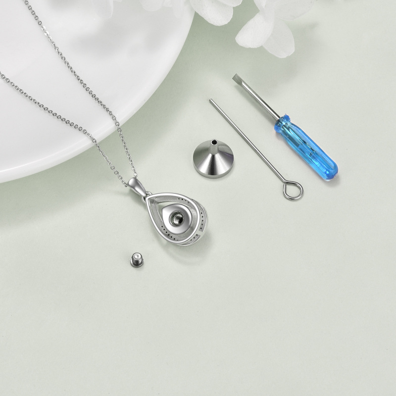 Colar de Urna em Prata de Lei com Pedra da Lua em Forma de Gota para Cinzas Zircónias Cúbicas-5