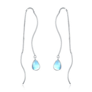 Sterling Silver Moonstone Drop Shape Drop Earrings-56