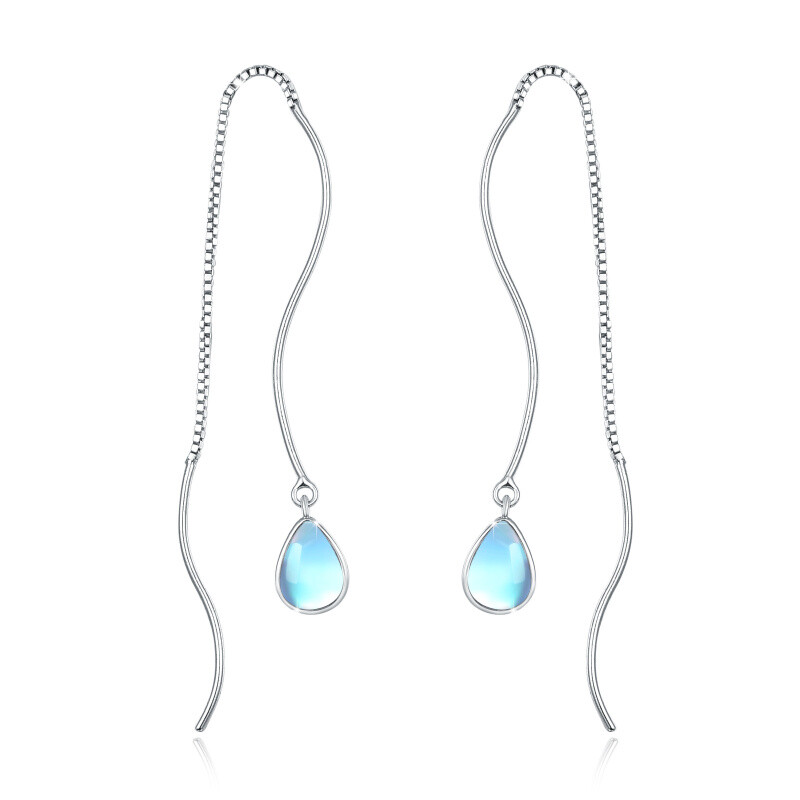 Sterling Silver Moonstone Drop Shape Drop Earrings-17