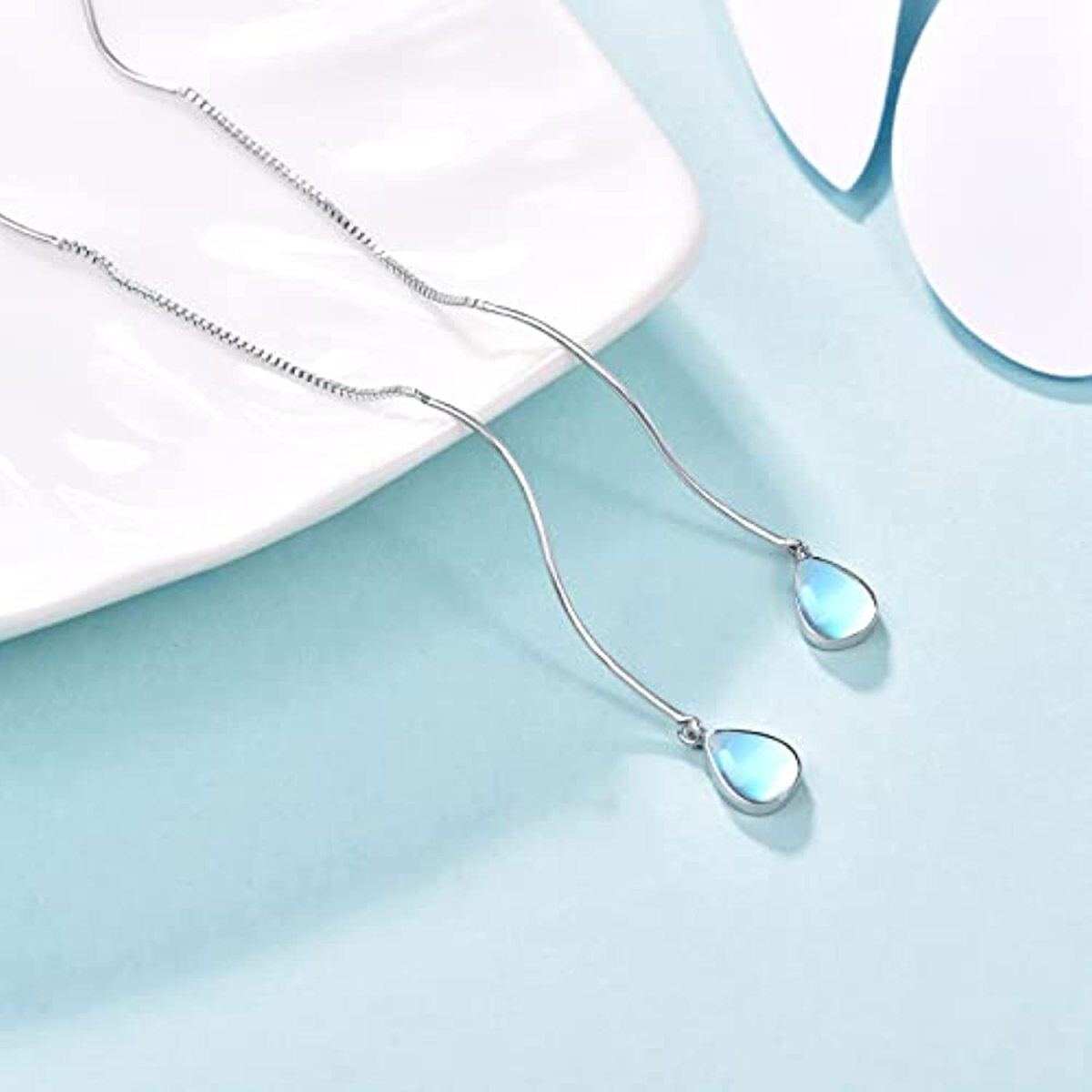 Orecchini pendenti in argento sterling con pietra di luna a forma di goccia-5