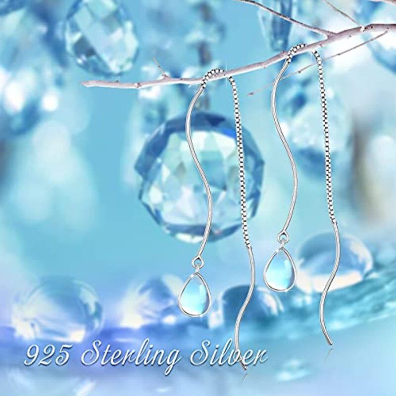Sterling Silver Moonstone Drop Shape Drop Earrings-7