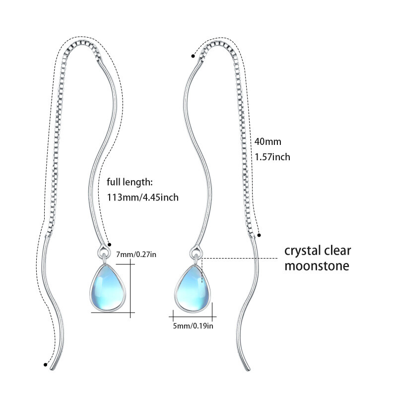 Sterling Silver Moonstone Drop Shape Drop Earrings-6
