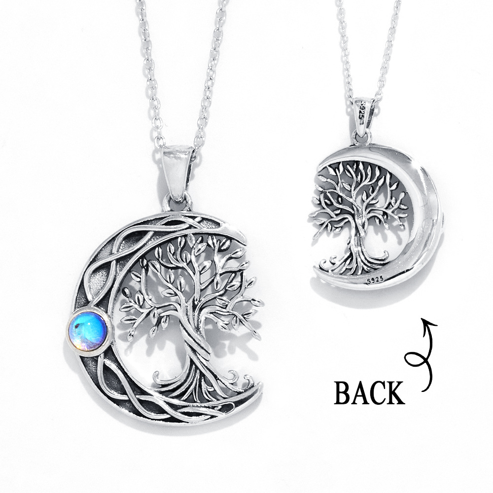 Sterling Silver Oxidized Tree Of Life Crescent Moon & Celtic Knot Necklace-3