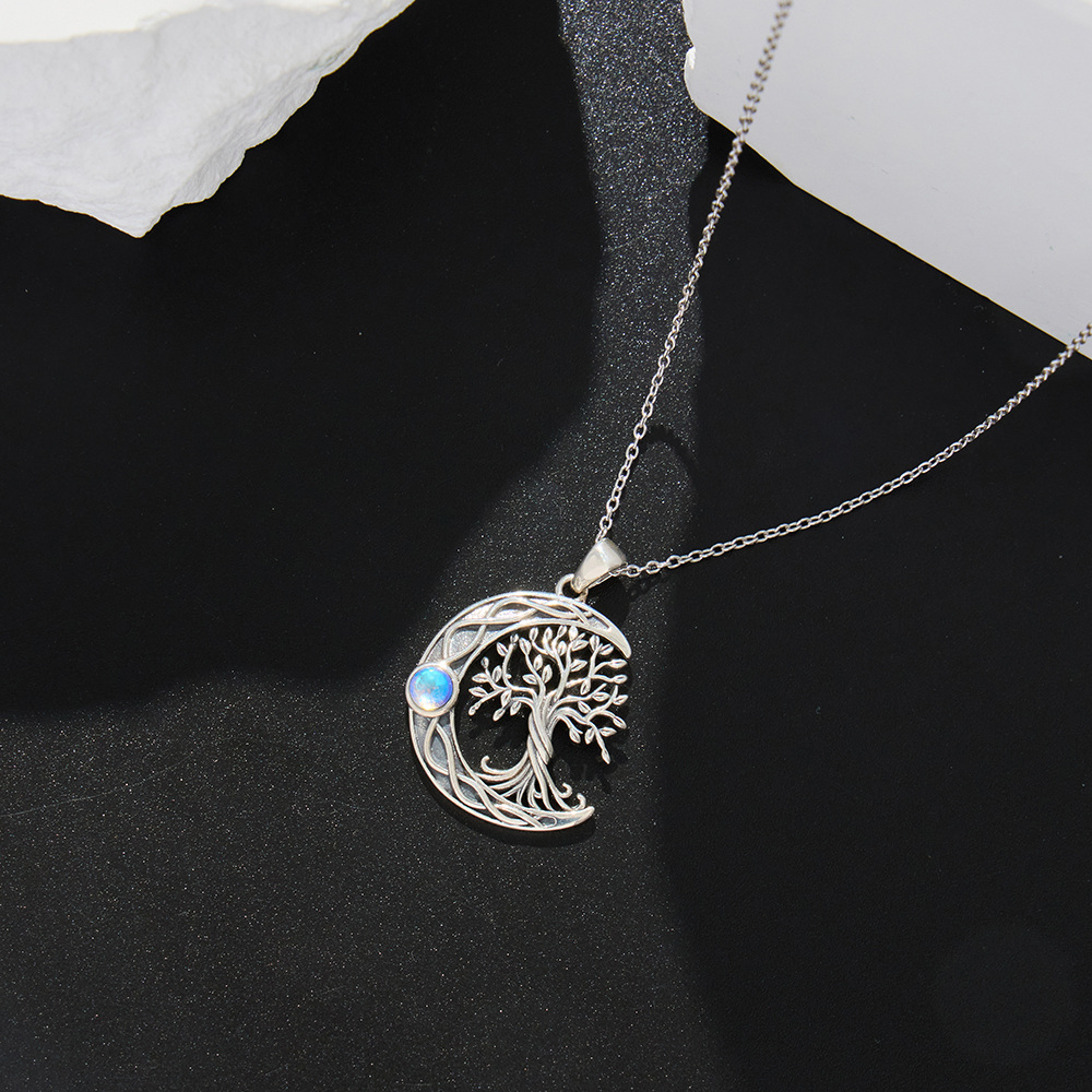 Sterling Silver Oxidized Tree Of Life Crescent Moon & Celtic Knot Necklace-5