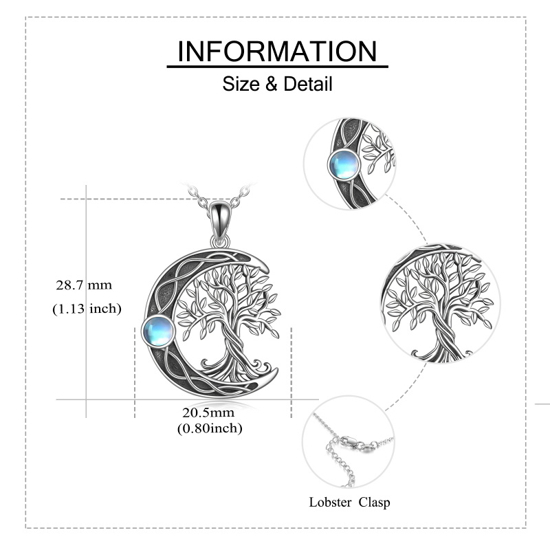 Sterling Silver Oxidized Tree Of Life Crescent Moon & Celtic Knot Necklace-6