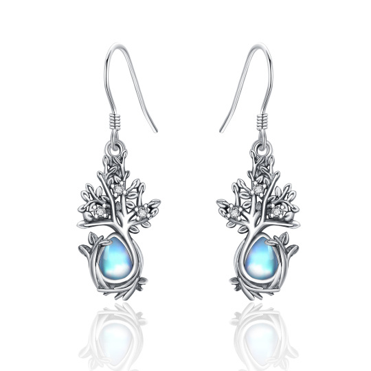 Boucles d'oreilles pendantes arbre de vie en pierre de lune en argent sterling