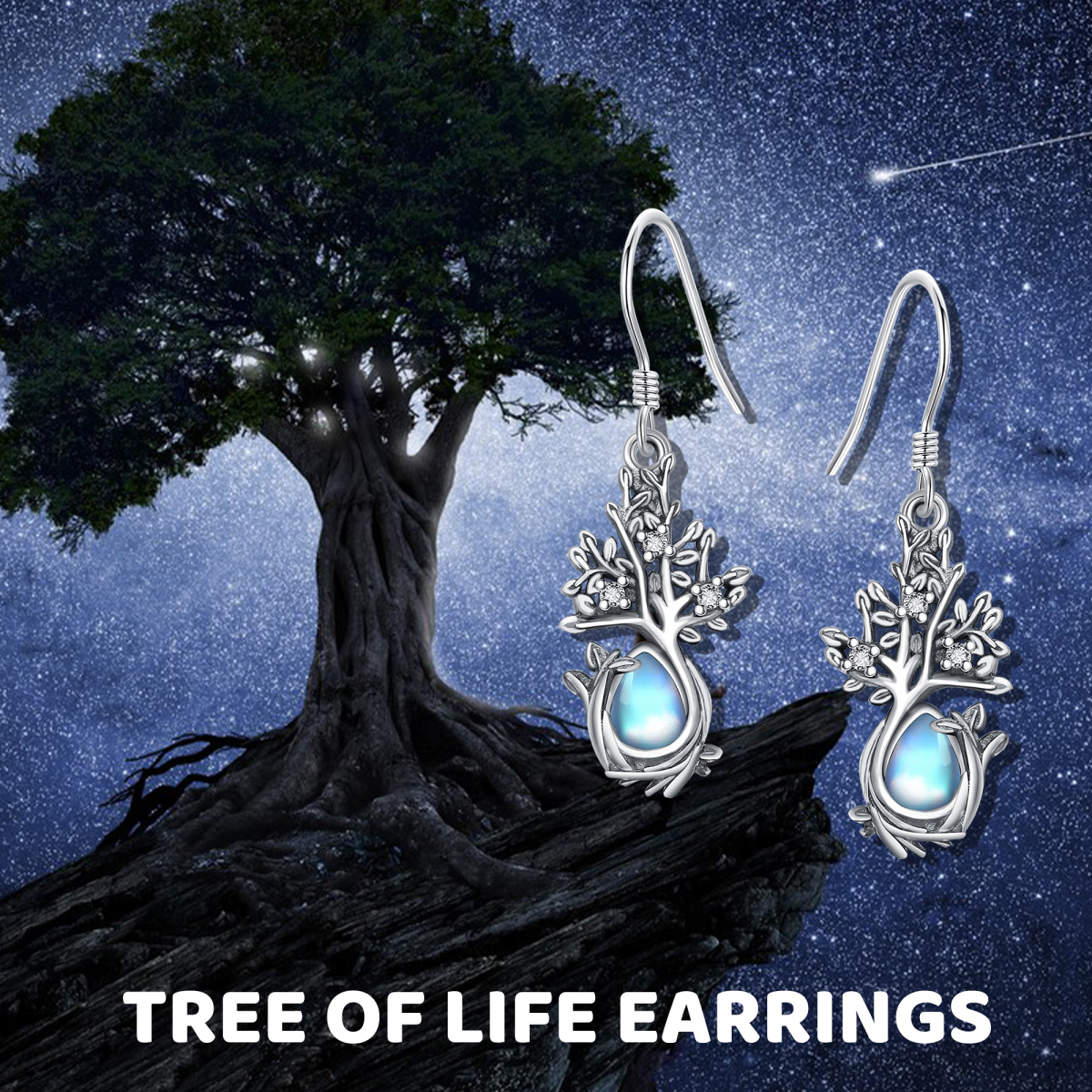 Boucles d'oreilles pendantes arbre de vie en pierre de lune en argent sterling-5