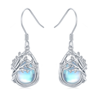 Sterling Silver Moonstone Tree Of Life Drop Earrings-20