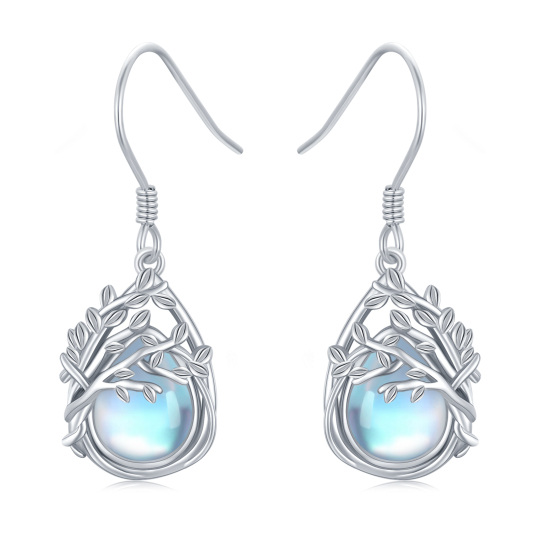 Sterling Silver Moonstone Tree Of Life Drop Earrings