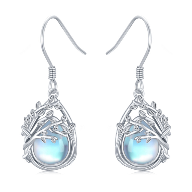 Sterling Silver Moonstone Tree Of Life Drop Earrings-3