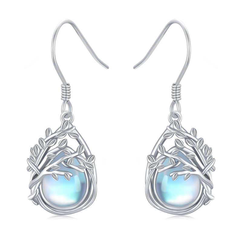 Sterling Silver Moonstone Tree Of Life Drop Earrings-14