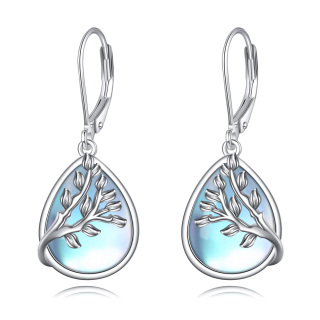 Sterling Silver Moonstone Tree Of Life & Drop Shape Lever-back Earrings-5