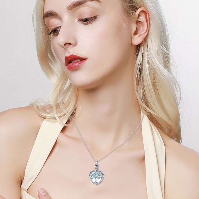 Plata de ley Moonstone Árbol de la Vida y Corazón Urna Collar para cenizas-2