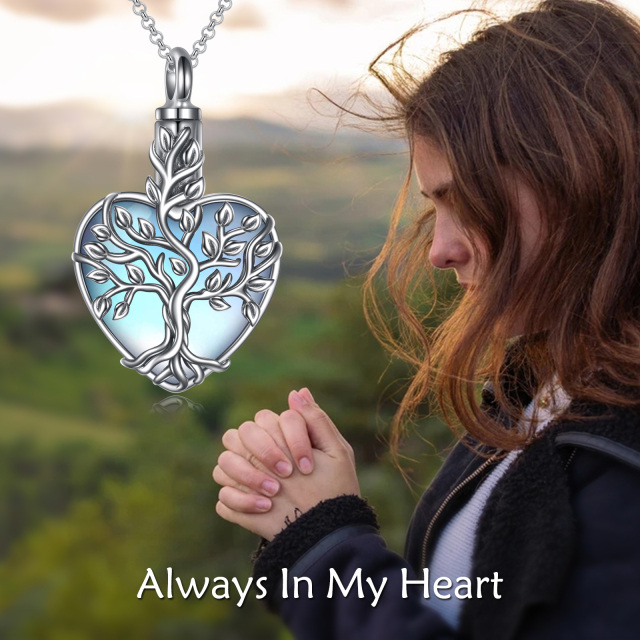 Collana con albero della vita e cuore in pietra di luna in argento sterling per le ceneri-3