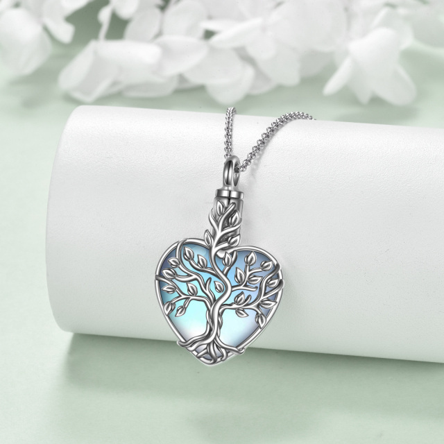 Collana con albero della vita e cuore in pietra di luna in argento sterling per le ceneri-4