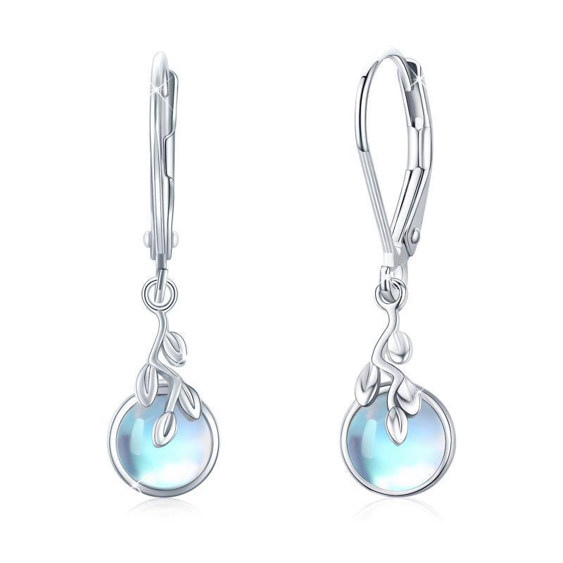 Boucles d'oreilles en Argent Sterling Moonstone Tree Of Life Lever-back-1