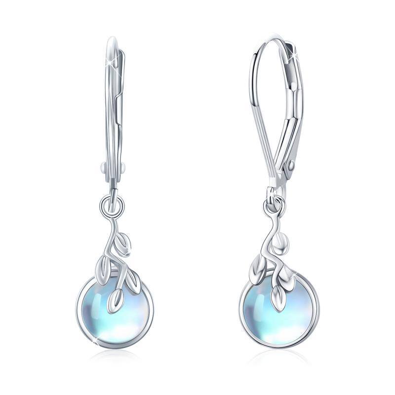 Sterling Silver Moonstone Tree Of Life Lever-back Earrings-3