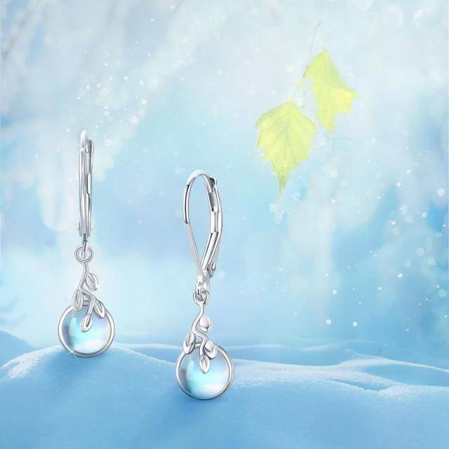 Orecchini a monachella in argento sterling con pietra di luna e albero della vita-4