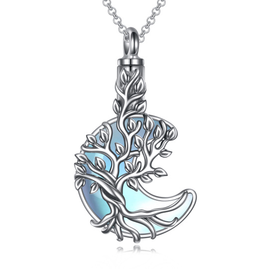 Collier d'urne pour cendres en argent sterling avec arbre de vie et lune en pierre de lune