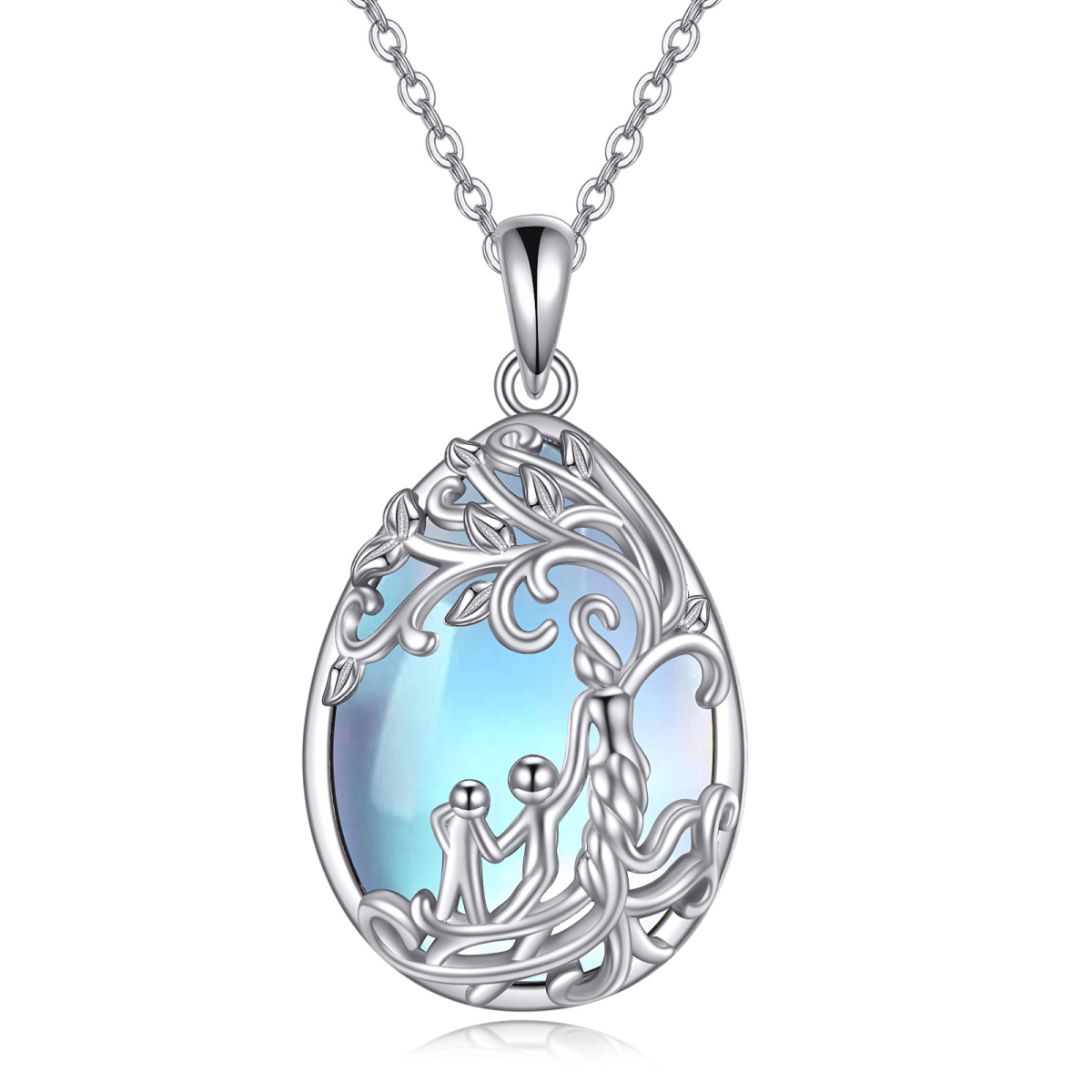 Plata de ley Moonstone Árbol de la Vida y Madre Collar Colgante-1