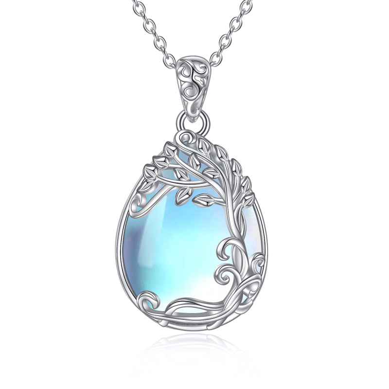 Collier en argent sterling avec pendentif arbre de vie en pierre de lune