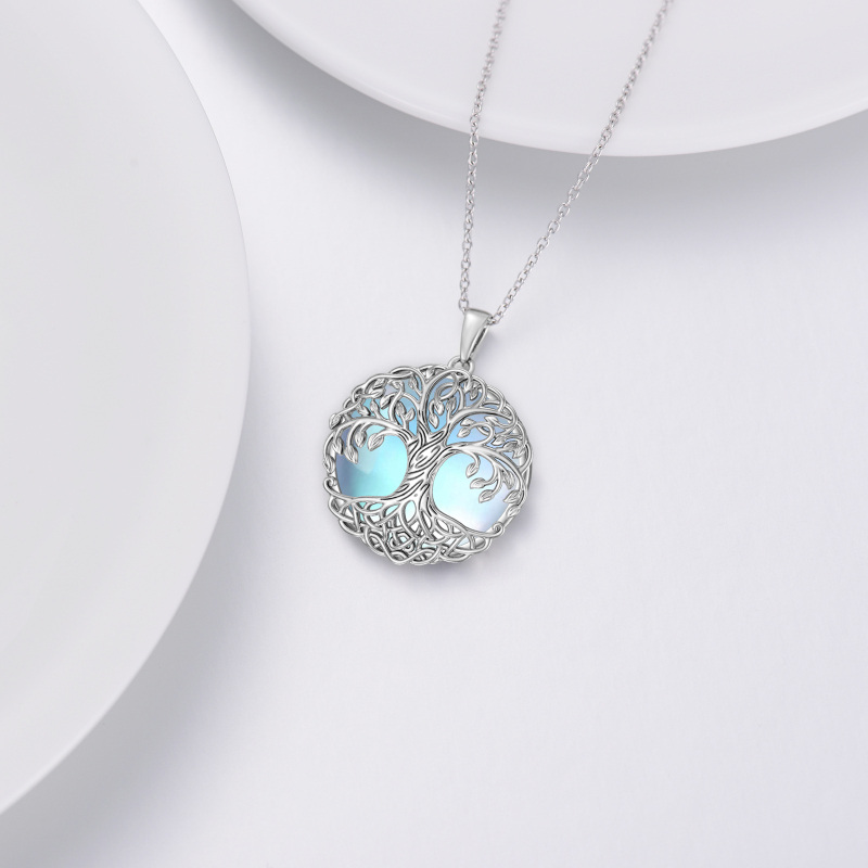 Sterling Silver Moonstone Tree Of Life Pendant Necklace-3