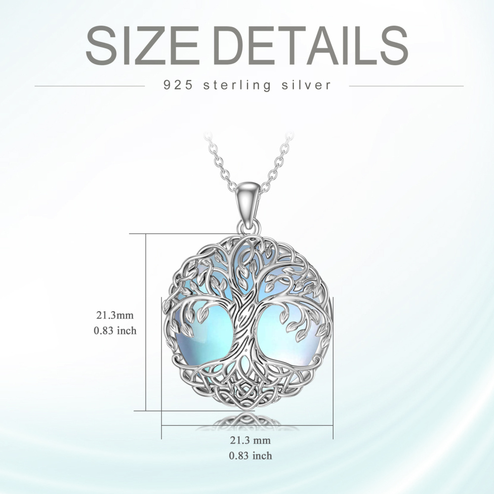 Sterling zilveren maansteen levensboom hanger ketting-6