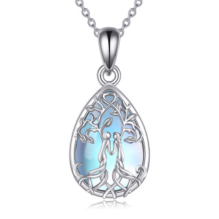 Sterling Silver Moonstone Tree Of Life & Sisters Pendant Necklace-14