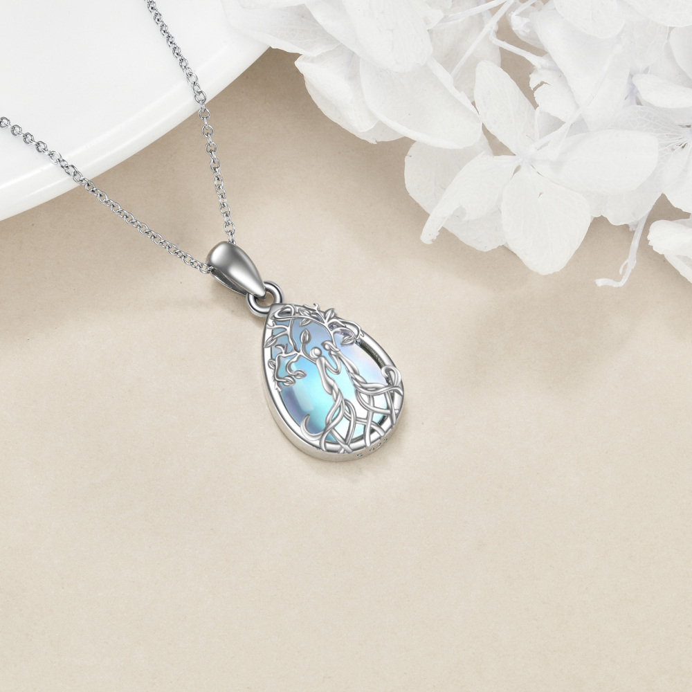 Sterling Silver Moonstone Tree Of Life & Sisters Pendant Necklace-4
