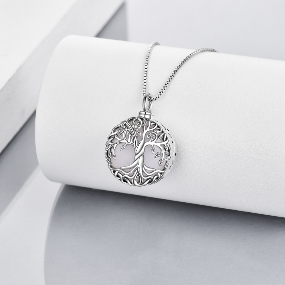 Collier urne en argent sterling avec pierre de lune et arbre de vie pour cendres-3