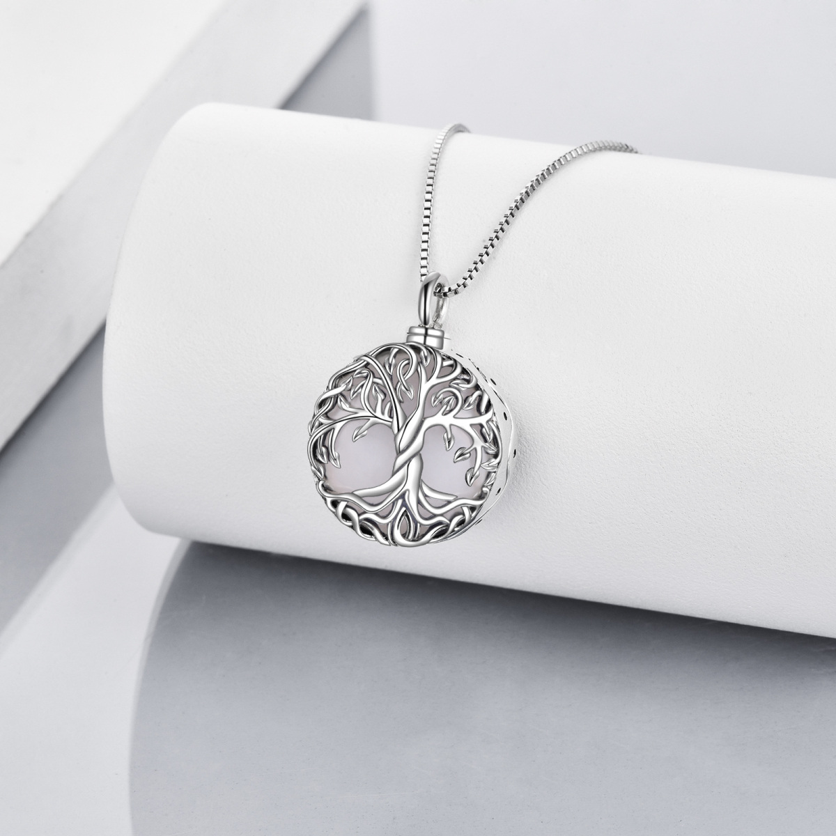 Sterling Silver Moonstone Tree Of Life Urn Necklace for Ashes-3